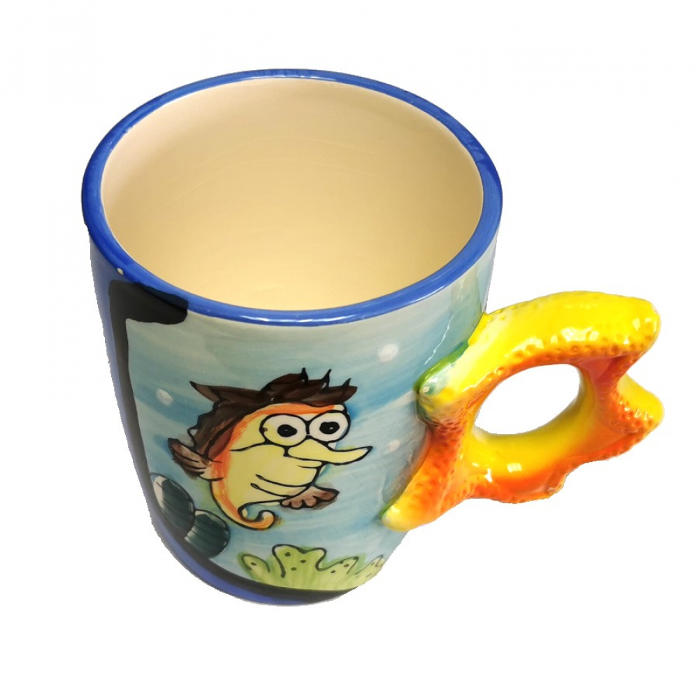 Kaffeetasse Tasse SEESTERN SEEPFERDCHEN blau Handbemalt Keramik