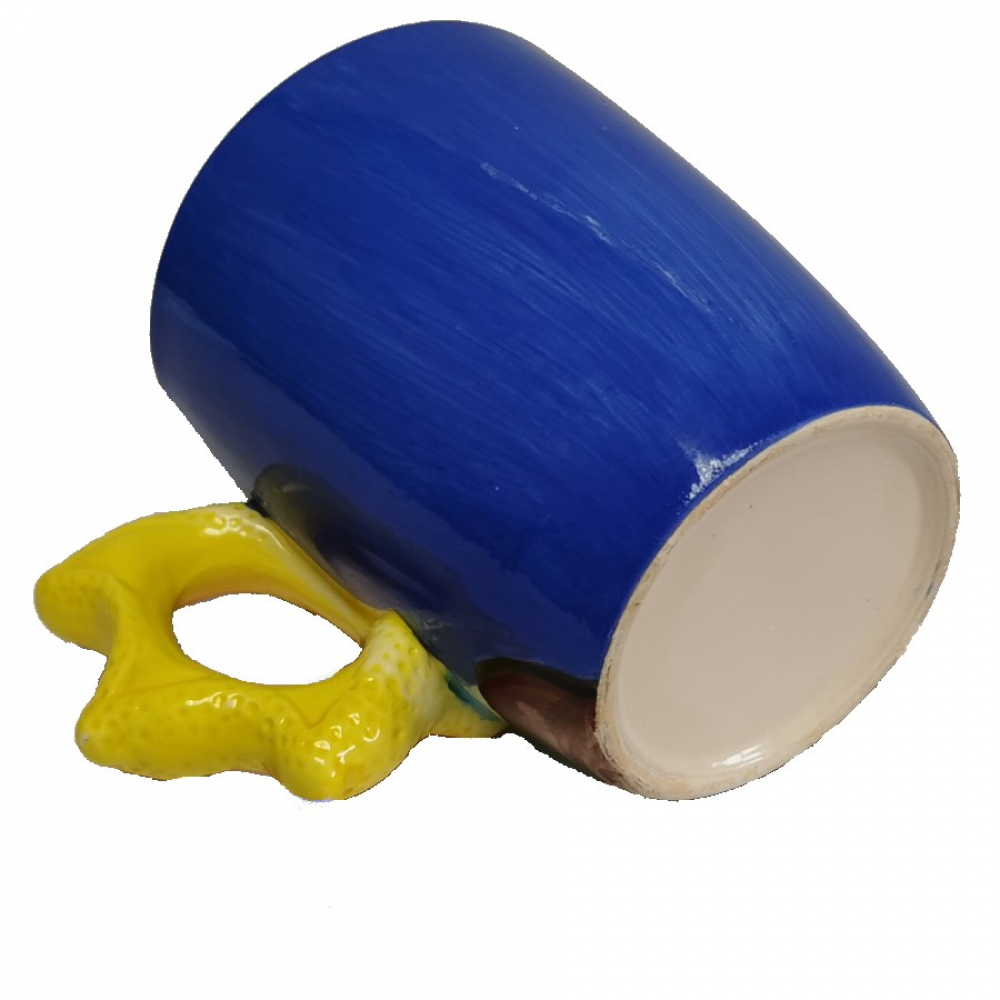 Kaffeetasse Tasse SEESTERN SEEPFERDCHEN blau Handbemalt Keramik