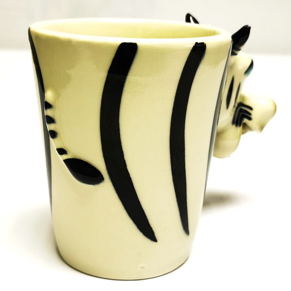 Kaffeetasse Tasse ZEBRA KOPF weiß schwarz Handbemalt Keramik
