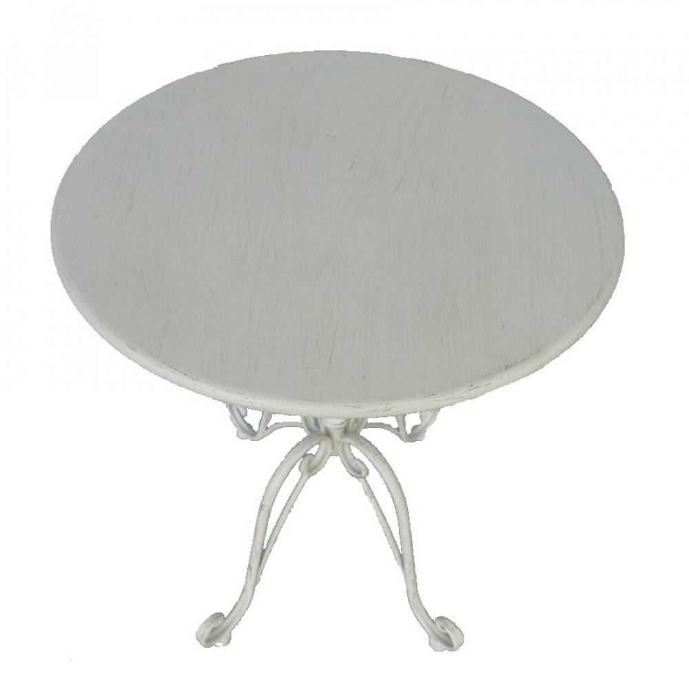 Gartentisch AMELIE Antik Look WEISS Eisen Tisch Beistelltisch Rund