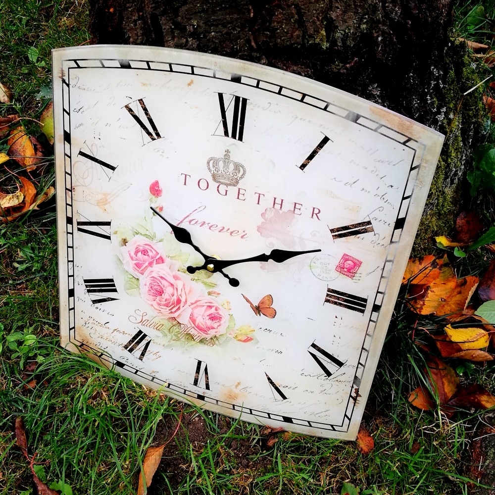 ROSA ROSEN Wanduhr Glas Uhr ENGLISH ROMANTIK VINTAGE Style 40 cm