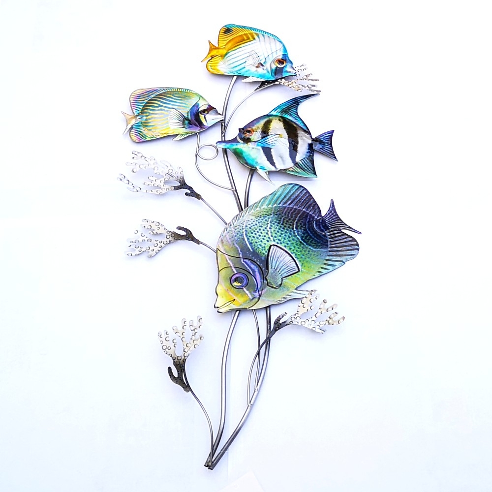 FISCHE SCHWARM BUNT Metall Wanddekoration für Innen & Außen