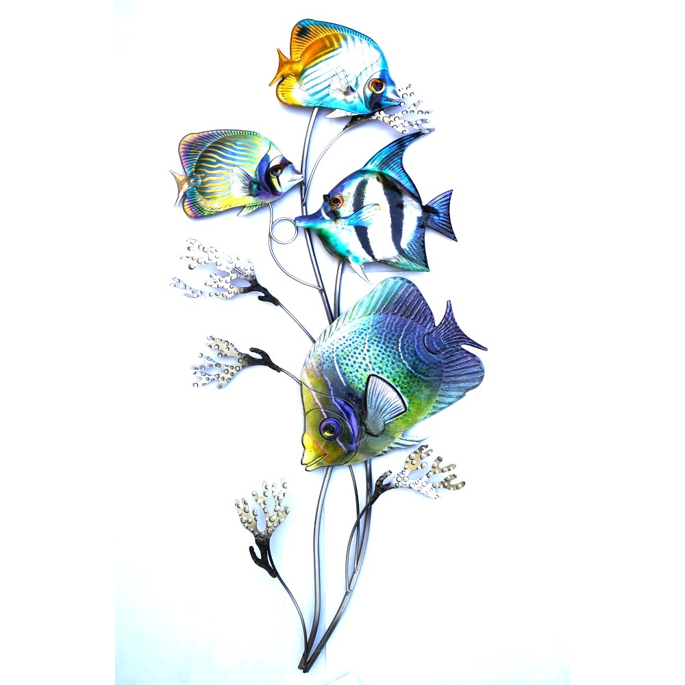 FISCHE SCHWARM BUNT Metall Wanddekoration für Innen & Außen