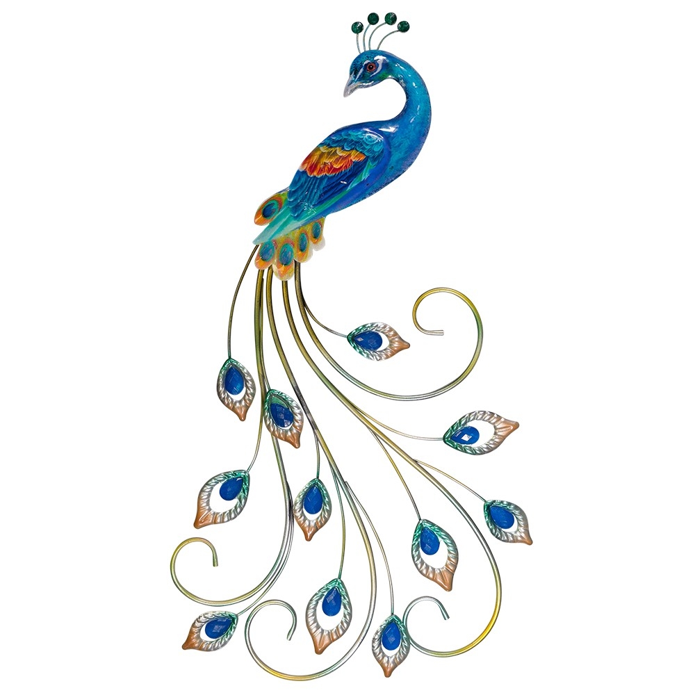 VOGEL PFAU 71 cm Metall Wanddekoration für Innen & Außen