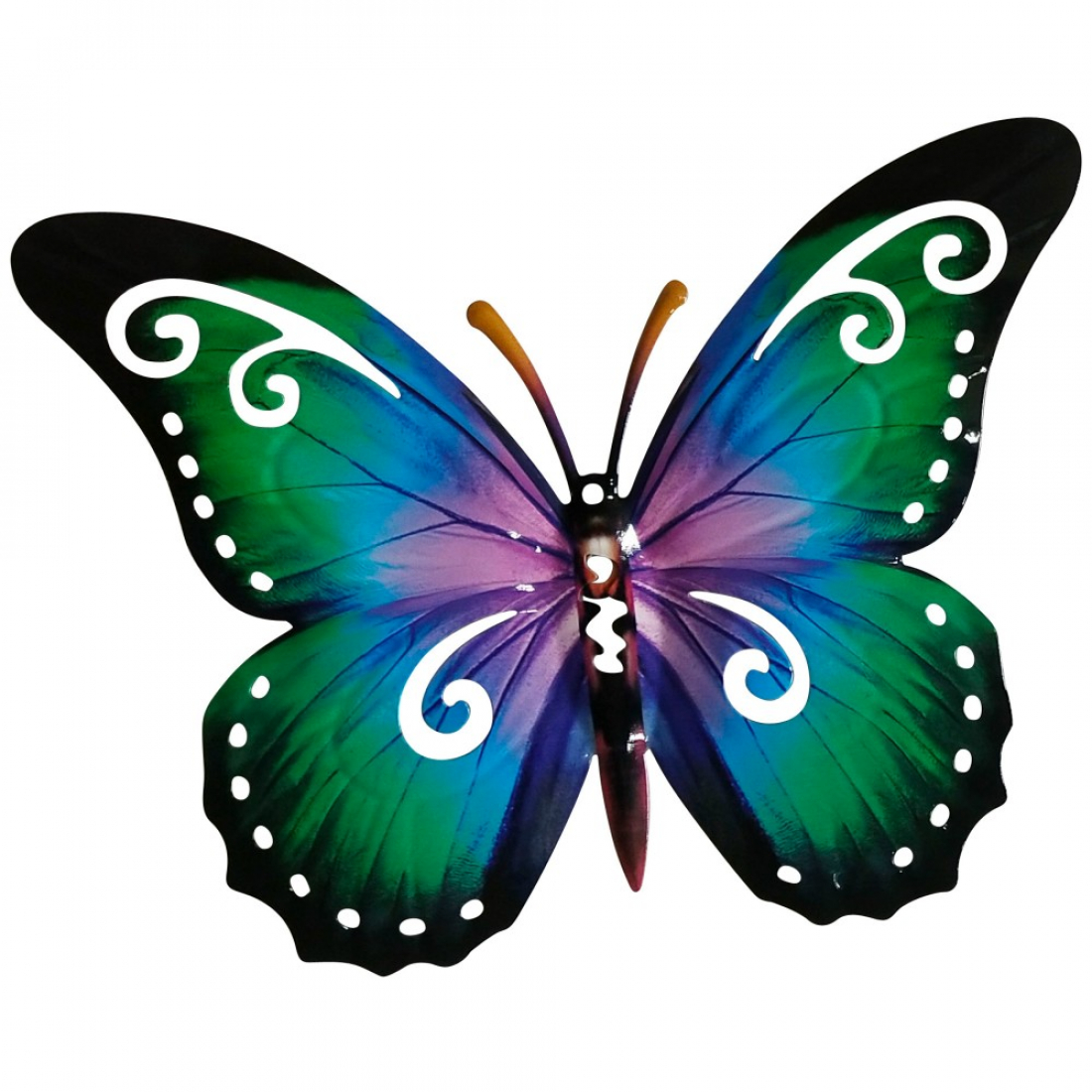 SCHMETTERLING GRÜN BLAU VIOLETT Metall Wanddekoration für Innen & Außen