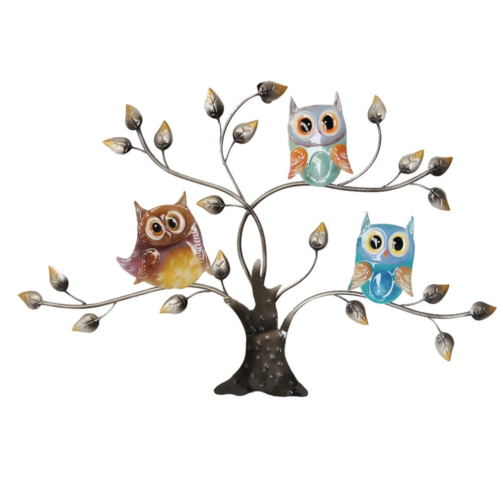 EULEN AUF DEM BAUM Metall Wanddekoration für Innen & Außen