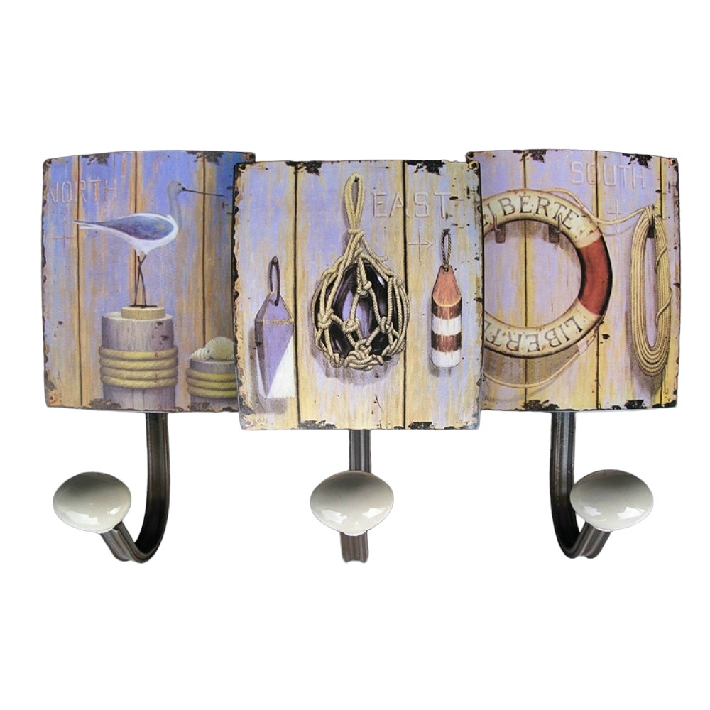 Garderobenleiste NORDISCH ATLANTIK Metall 3er Haken Wandgarderobe Antik Look