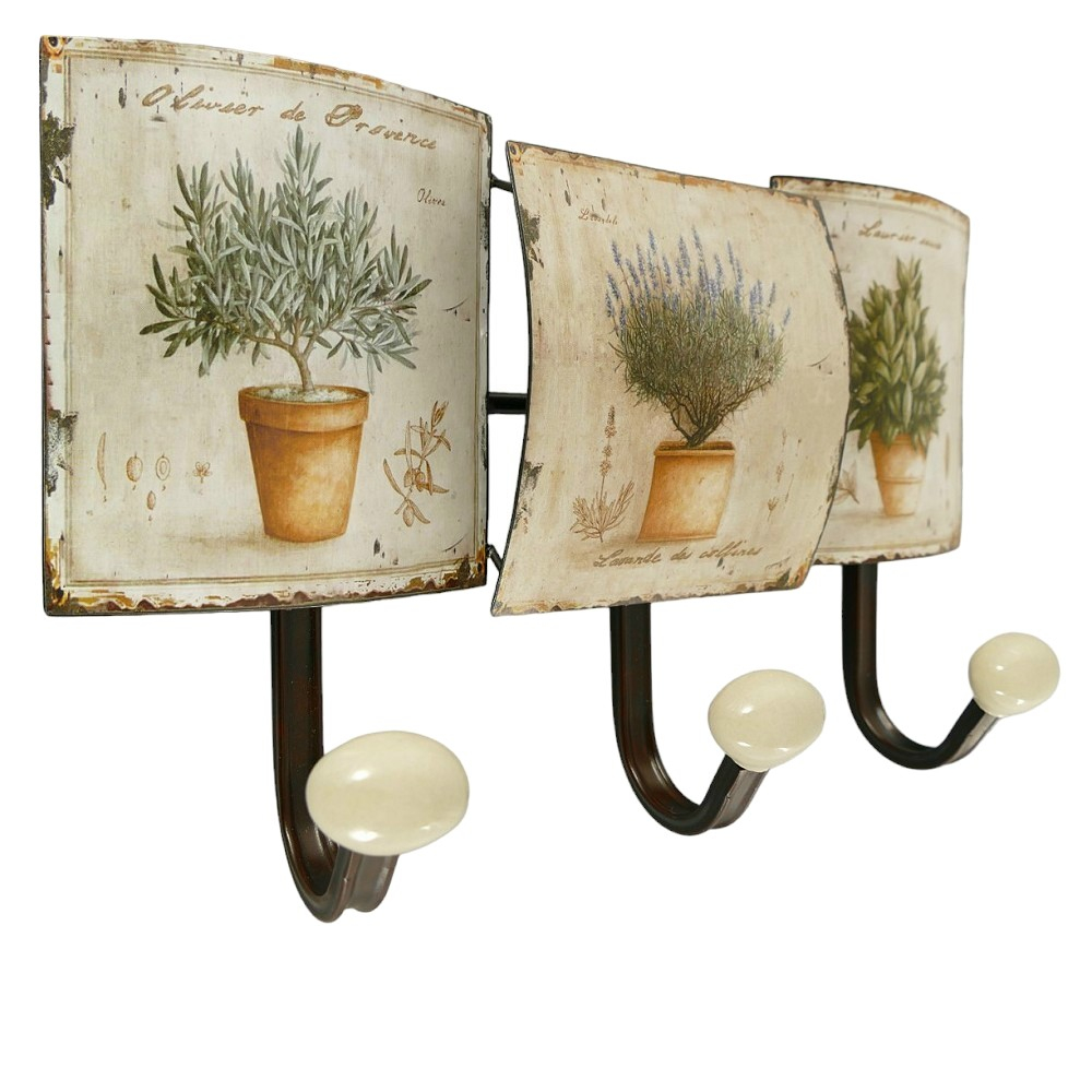 Garderobenleiste KRÄUTER Metall 3er Haken Wandgarderobe Antik Look