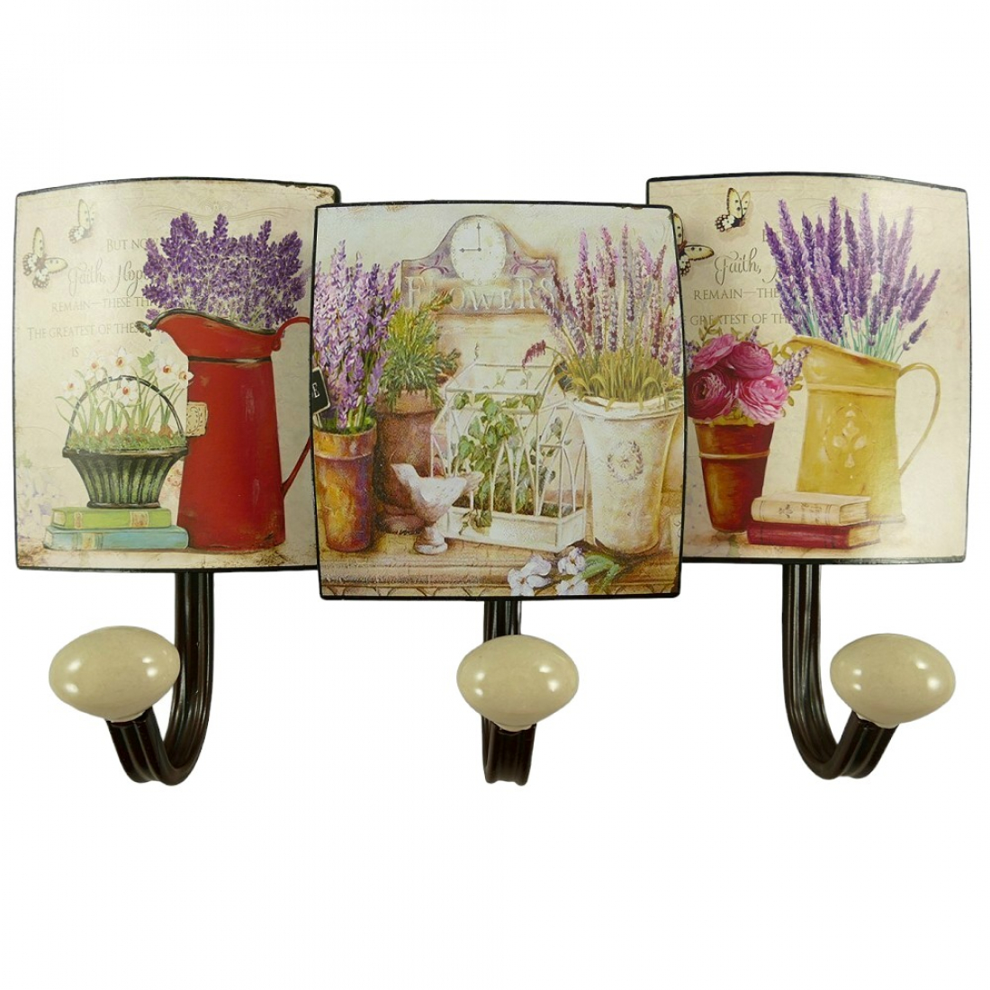 Garderobenleiste LAVENDEL VARIATIONEN Metall 3er Haken Wandgarderobe Antik Look