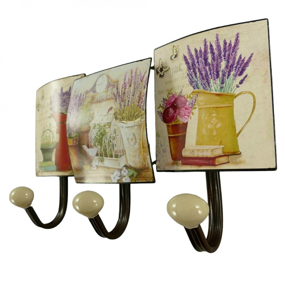 Garderobenleiste LAVENDEL VARIATIONEN Metall 3er Haken Wandgarderobe Antik Look