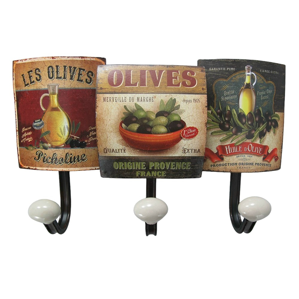 Garderobenleiste LES OLIVES PROVENCE Metall 3er Haken Wandgarderobe Antik Look