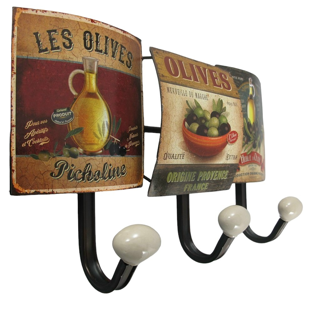 Garderobenleiste LES OLIVES PROVENCE Metall 3er Haken Wandgarderobe Antik Look