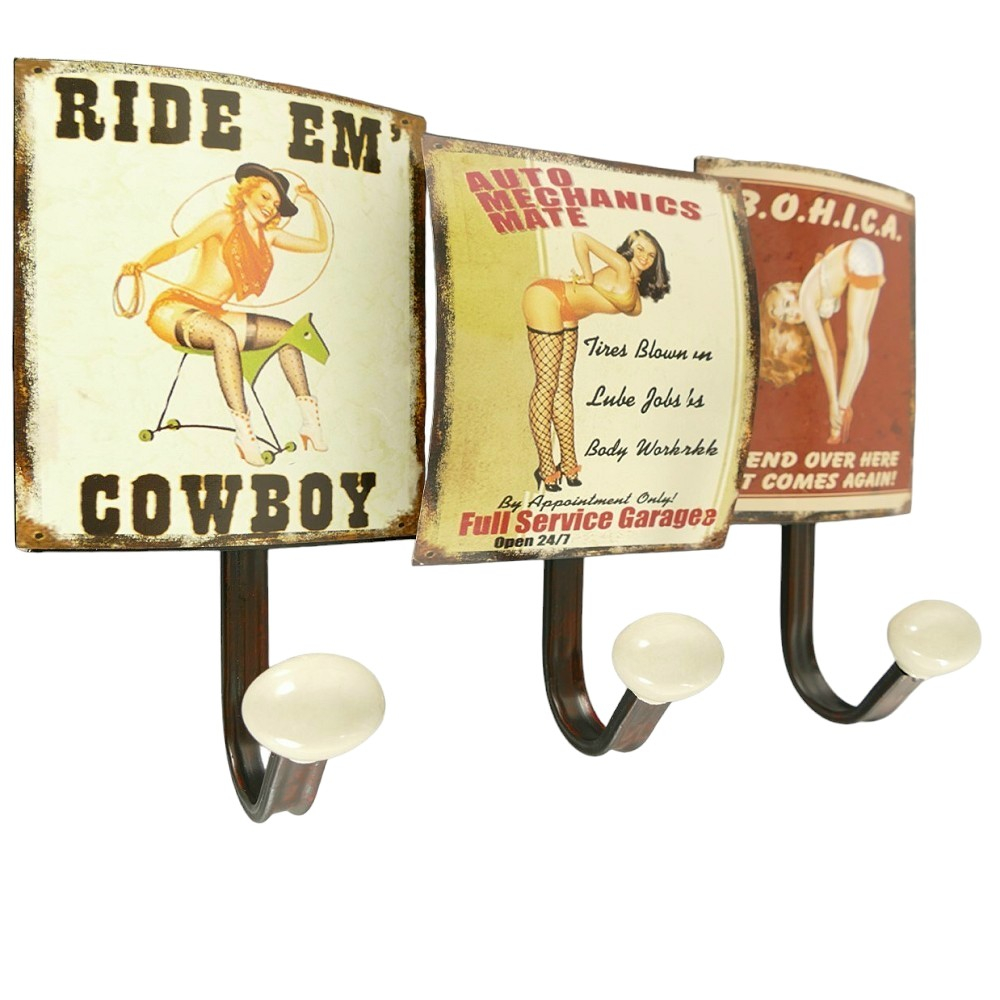 Garderobenleiste PIN UP GIRLS Metall 3er Haken Wandgarderobe Antik Look