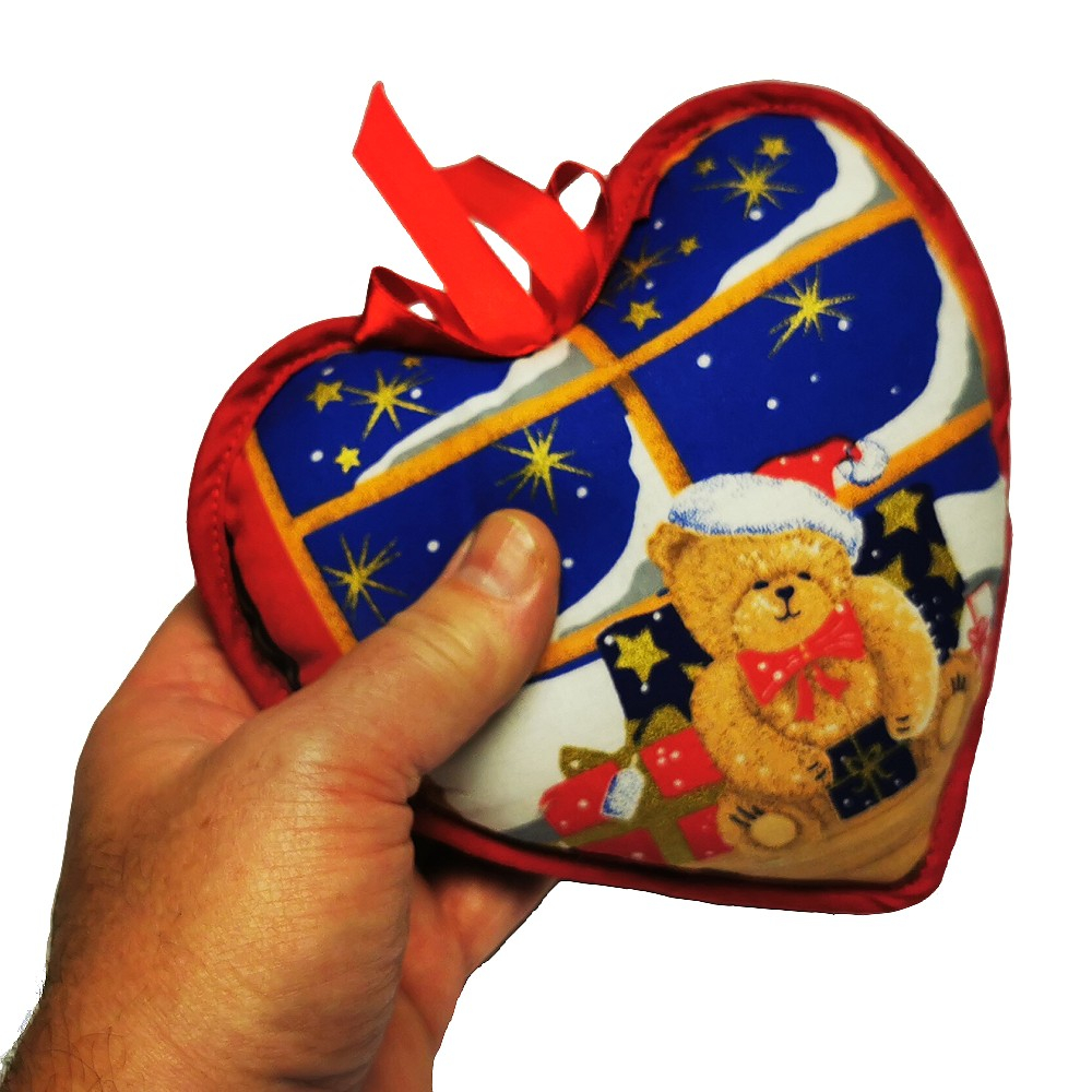 TEDDYBÄR Herzkissen Stoff Herz Weihnachten Deko wattiert