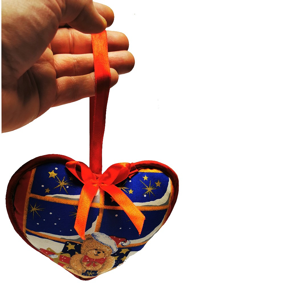 TEDDYBÄR Herzkissen Stoff Herz Weihnachten Deko wattiert
