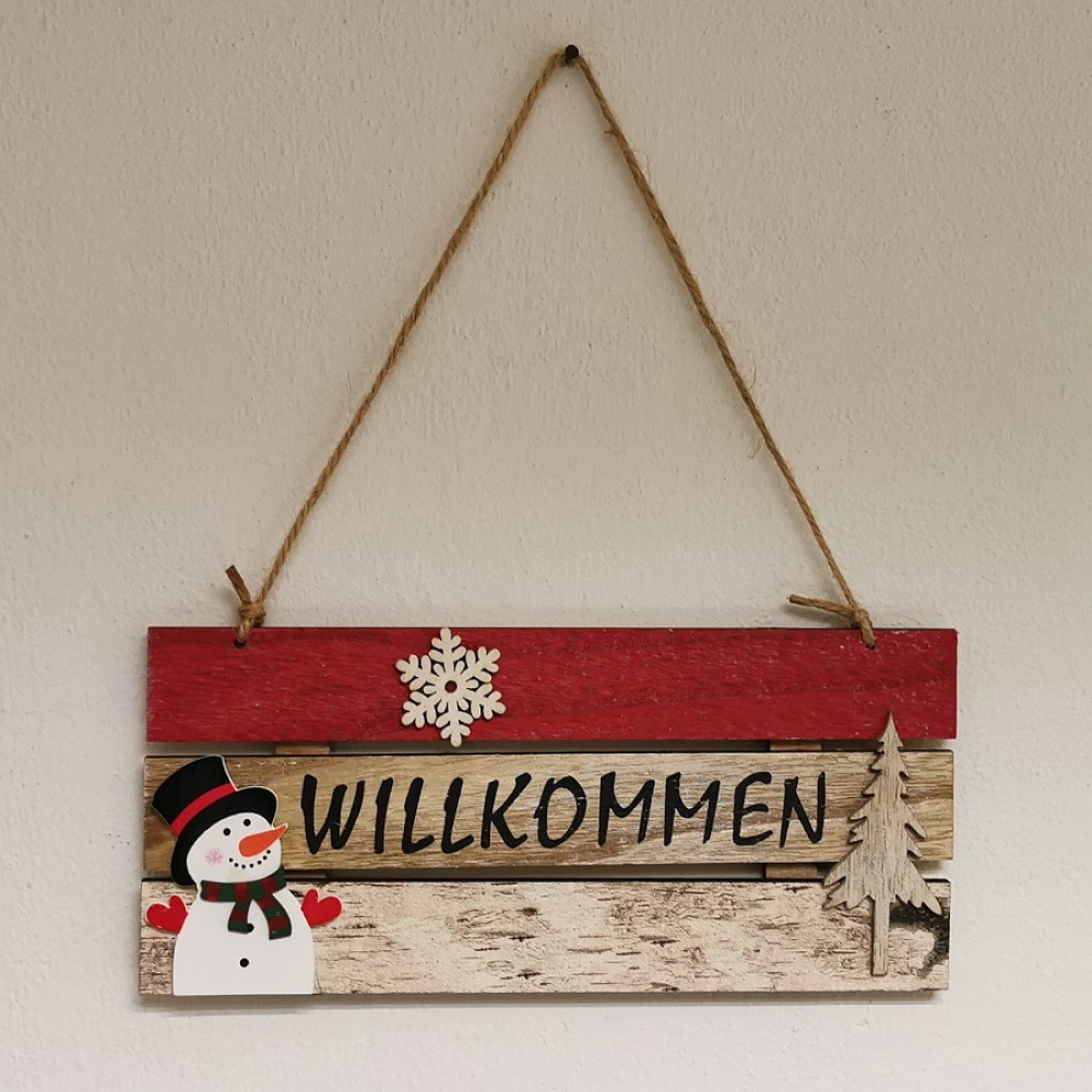 WILLKOMMEN Winter Schild Schneemann Schneeflocke Weihnachten Holzschild 24x11 cm