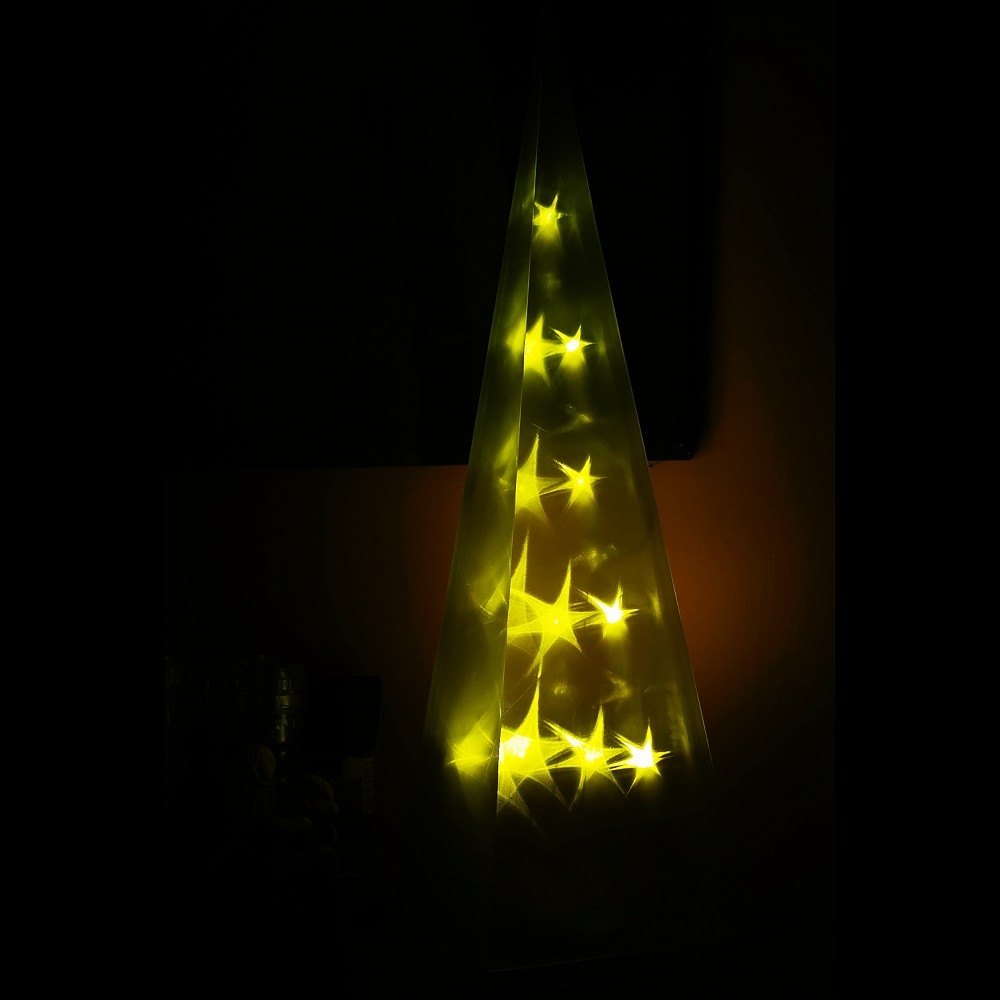 PYRAMIDE mit 12 LEDs Holografie STERNE Beleuchtung Weihnachten Deko 45 cm