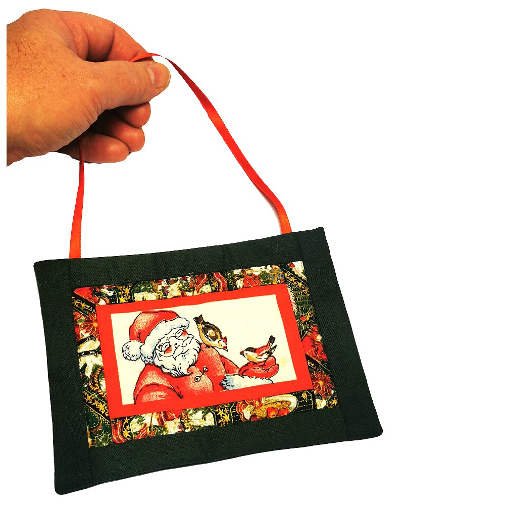Stoffschild WEIHNACHTSMANN mit VÖGEL Deko Aufhänger