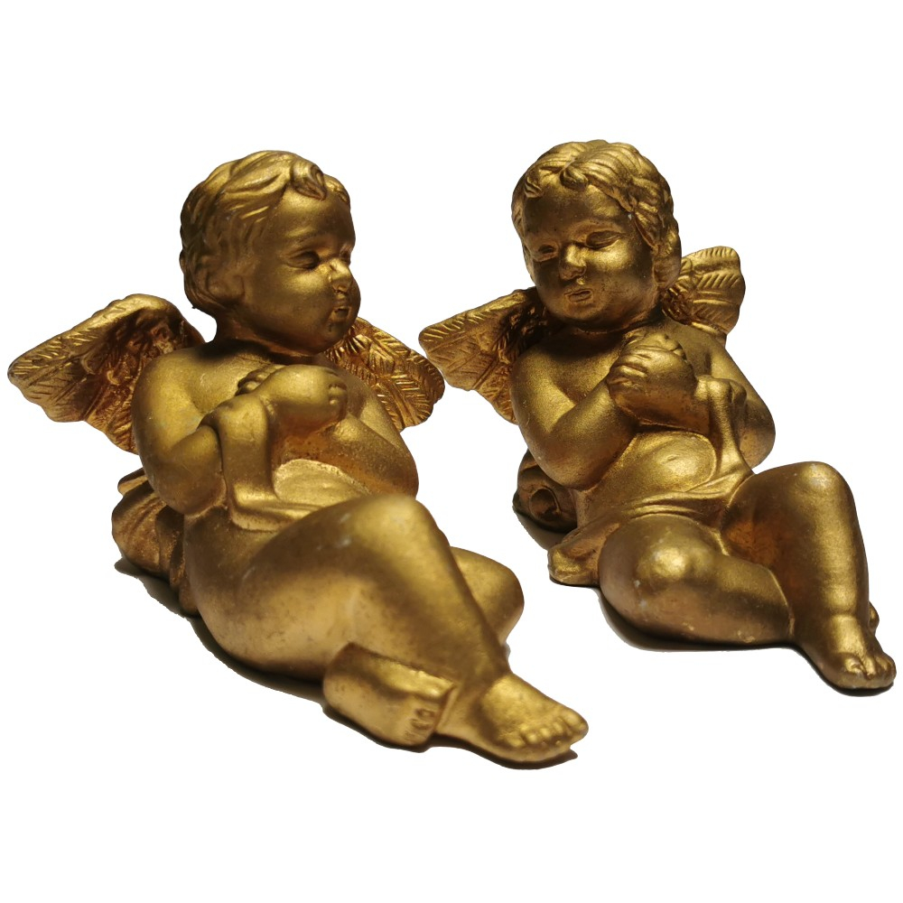 ENGEL DUO liegend Weihnachten Deko Keramik Gold Farbig