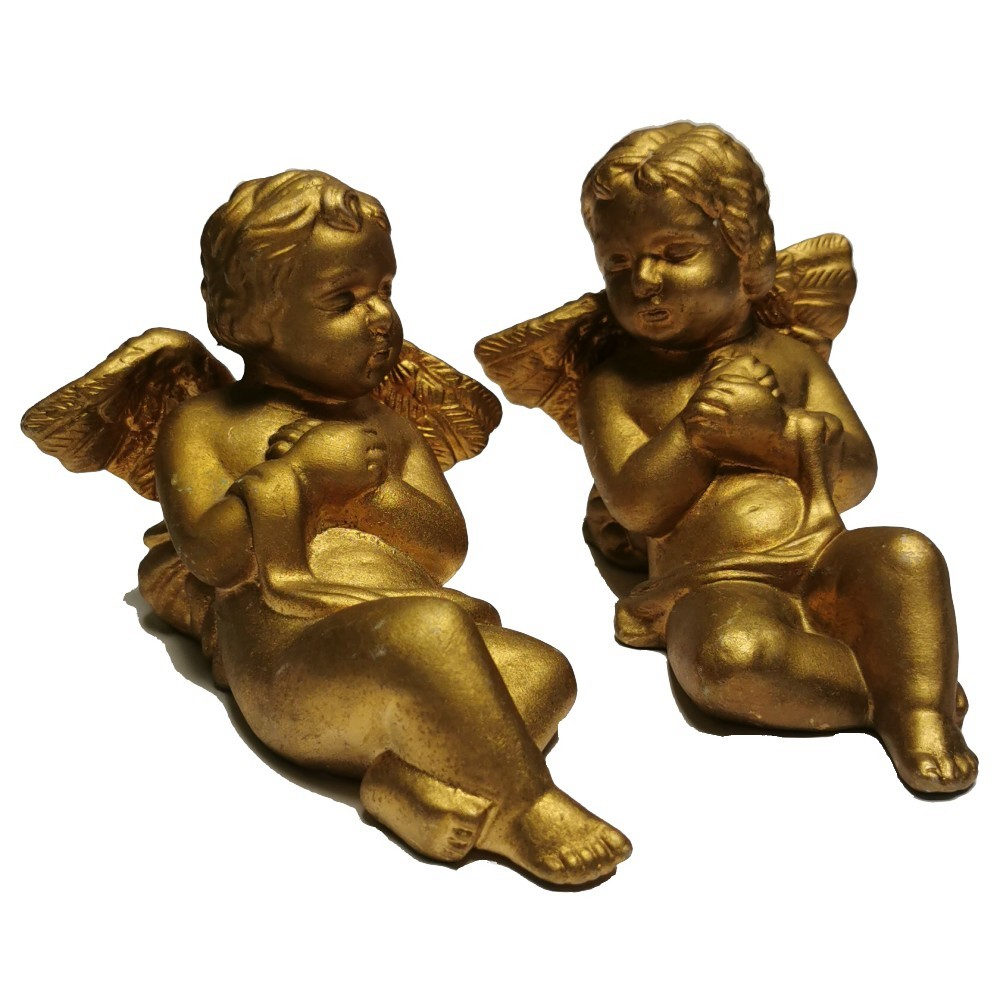 ENGEL DUO liegend Weihnachten Deko Keramik Gold Farbig