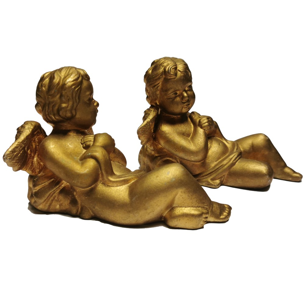 ENGEL DUO liegend Weihnachten Deko Keramik Gold Farbig