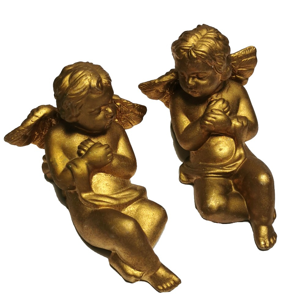 ENGEL DUO liegend Weihnachten Deko Keramik Gold Farbig