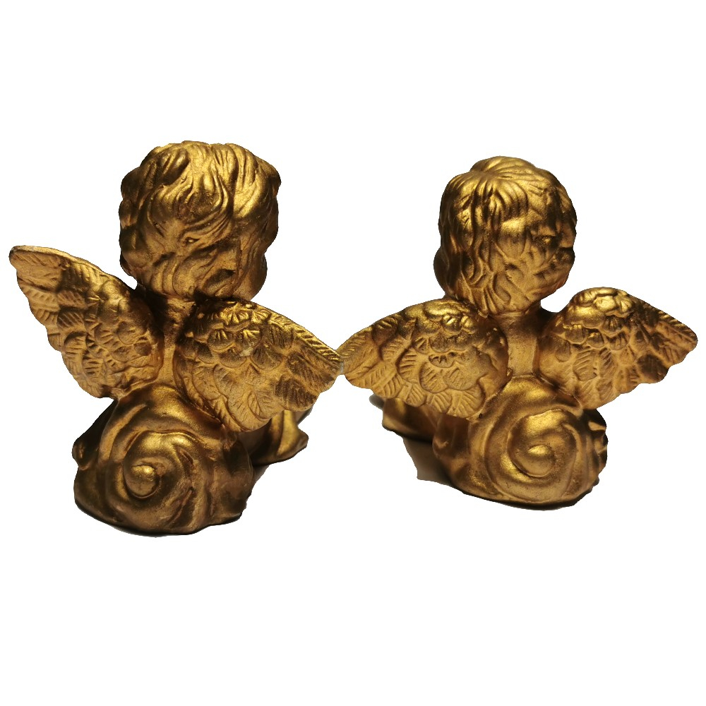 ENGEL DUO liegend Weihnachten Deko Keramik Gold Farbig