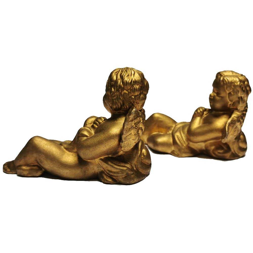 ENGEL DUO liegend Weihnachten Deko Keramik Gold Farbig