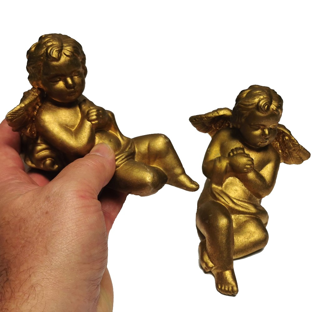 ENGEL DUO liegend Weihnachten Deko Keramik Gold Farbig