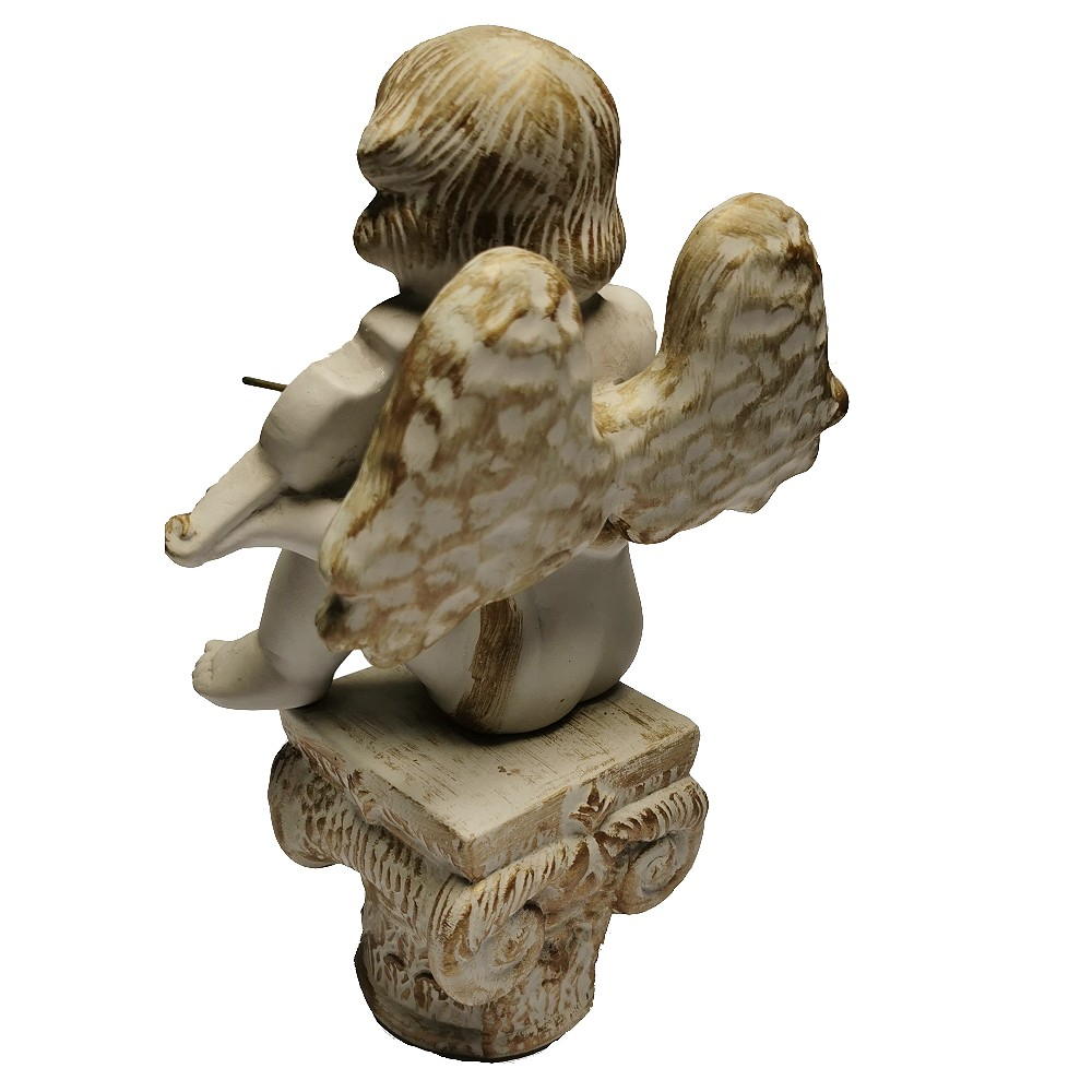 ENGEL MIT VIOLINE AUF SOCKEL handbemalt Keramik Statue Skulptur Deko 25 cm