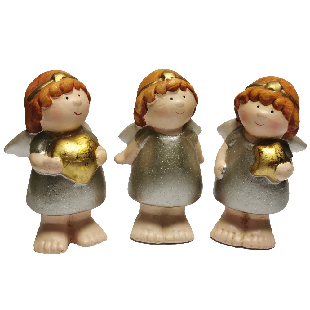 ENGEL TRIO mit Herz und Stern Weihnachten Deko Keramik