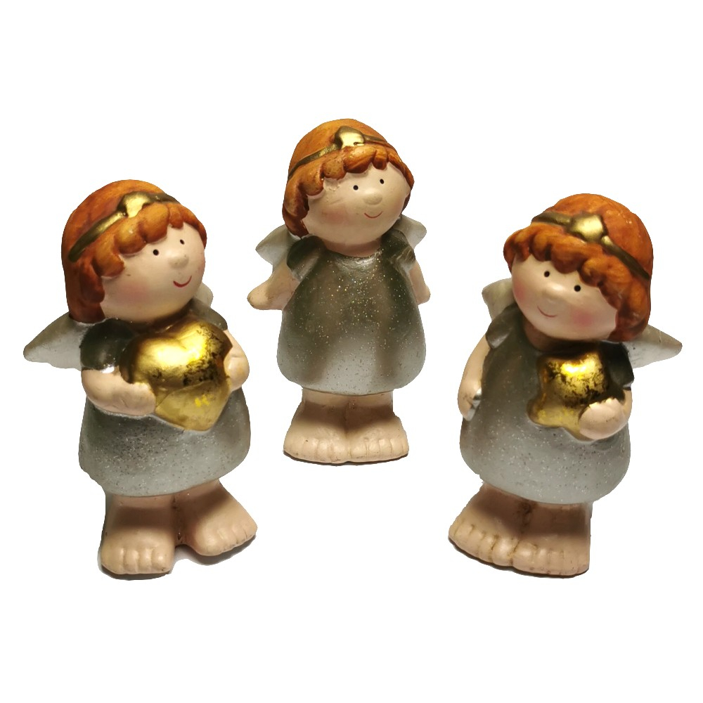 ENGEL TRIO mit Herz und Stern Weihnachten Deko Keramik