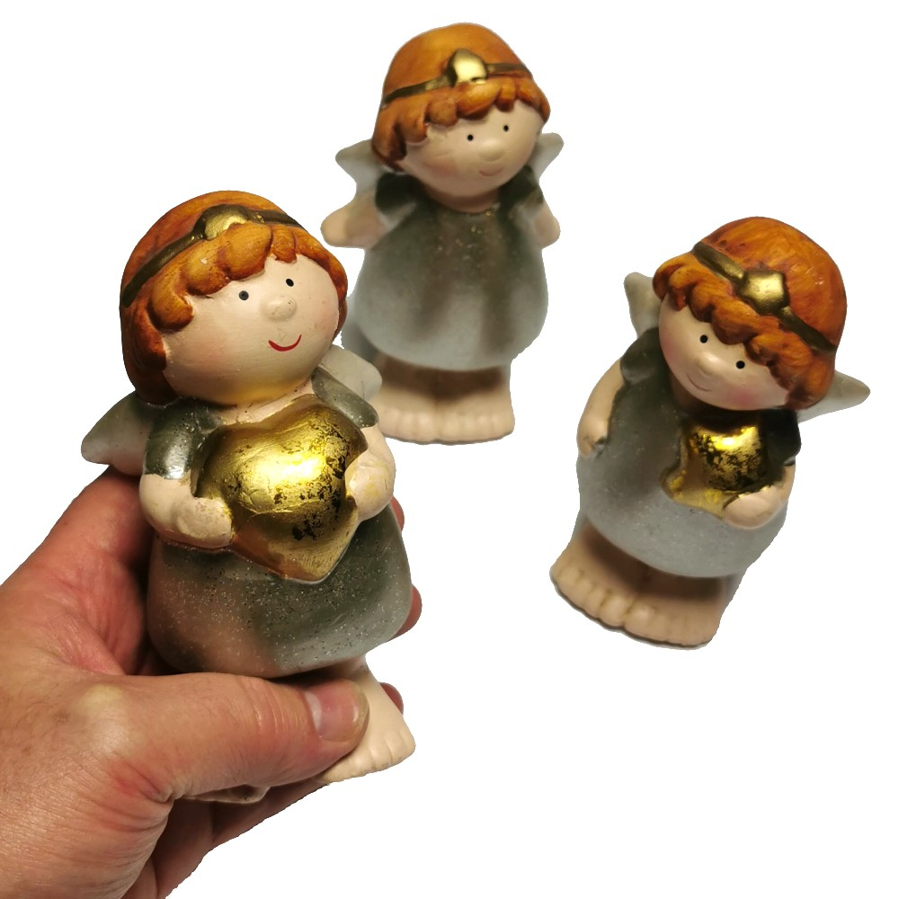 ENGEL TRIO mit Herz und Stern Weihnachten Deko Keramik