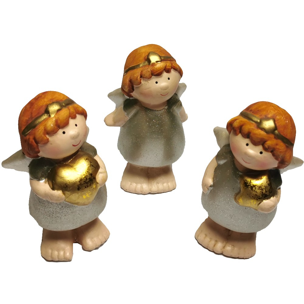 ENGEL TRIO mit Herz und Stern Weihnachten Deko Keramik