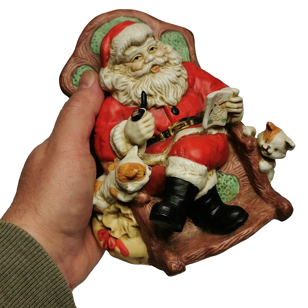 WEIHNACHTSMANN mit Katzen Spieluhr 80er Jahre Melodie White Christmas