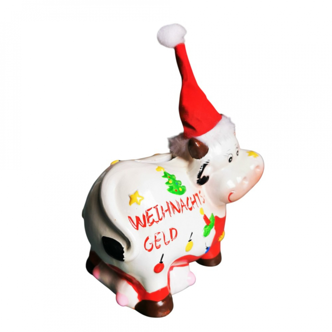 Spardose "WEIHNACHTSGELD" lustige Kuh mit Weihnachtsmütze