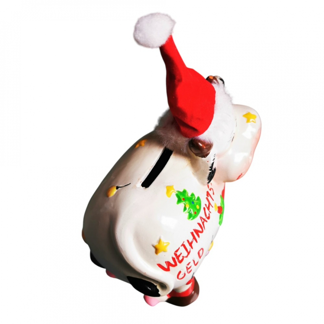 Spardose "WEIHNACHTSGELD" lustige Kuh mit Weihnachtsmütze