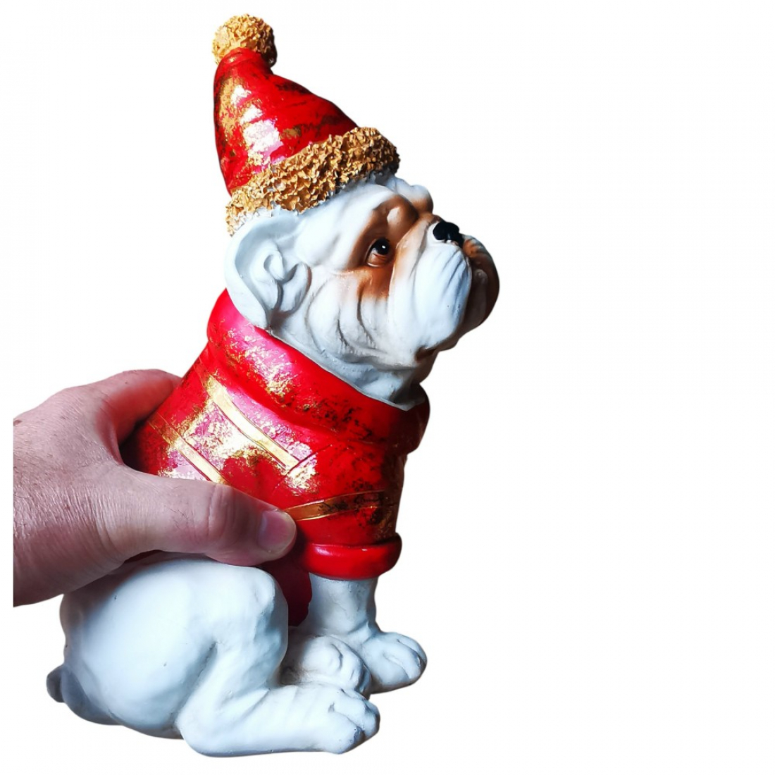 BULLDOGGE sitzend als Weihnachtsmann Weihnachtshund