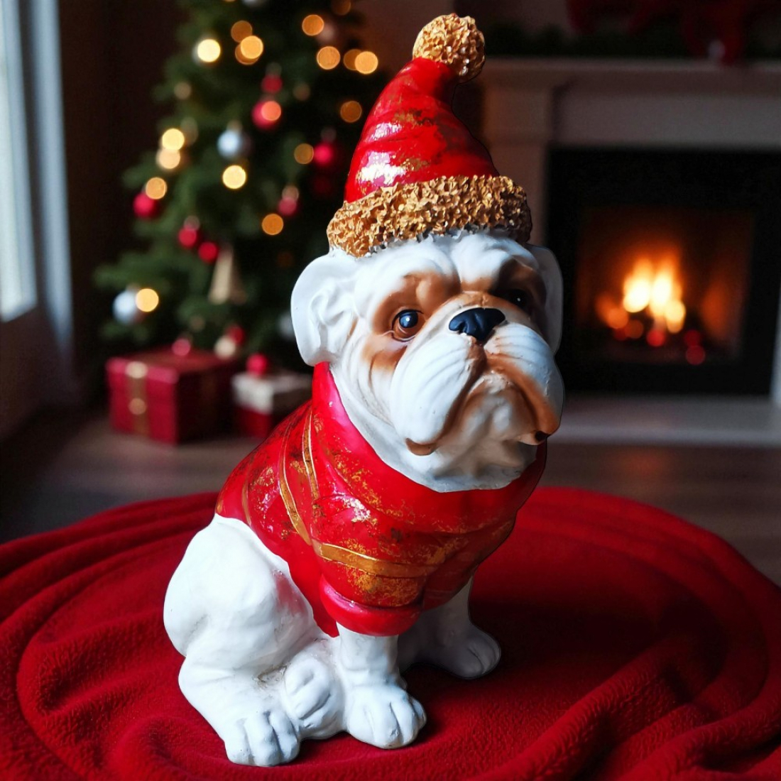 BULLDOGGE sitzend als Weihnachtsmann Weihnachtshund