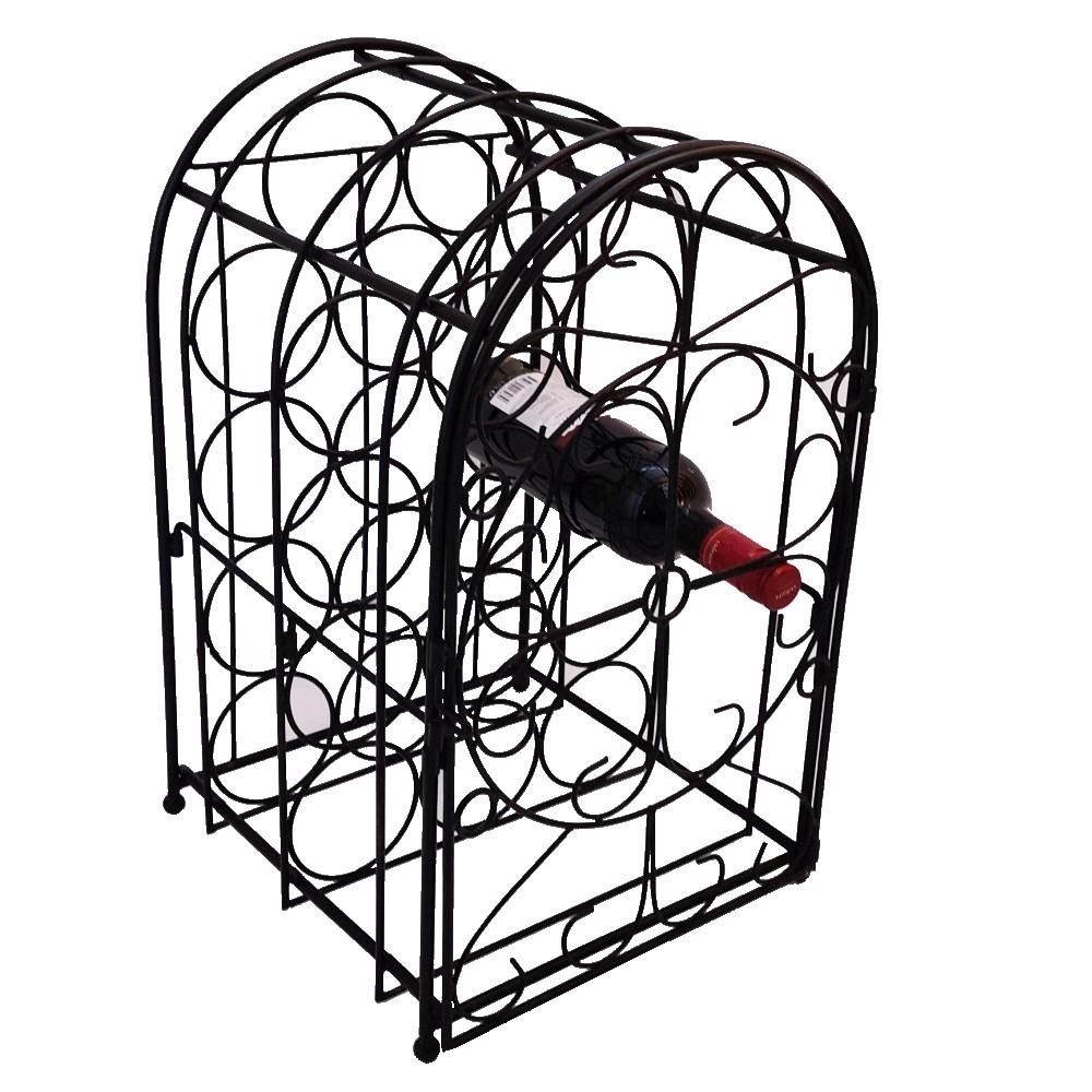 WEINREGAL Weinschrank mit Türe Metall schwarz für bis zu 14 Flaschen