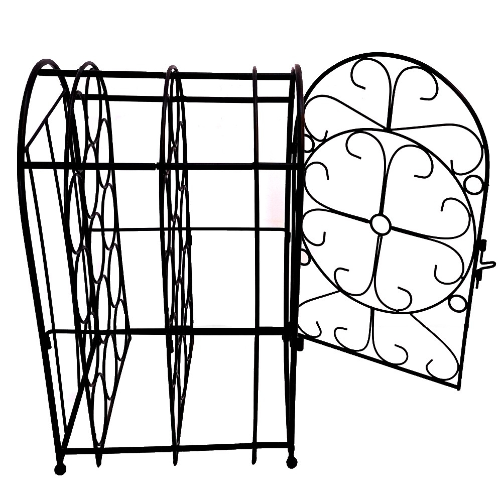 WEINREGAL Weinschrank mit Türe Metall schwarz für bis zu 14 Flaschen
