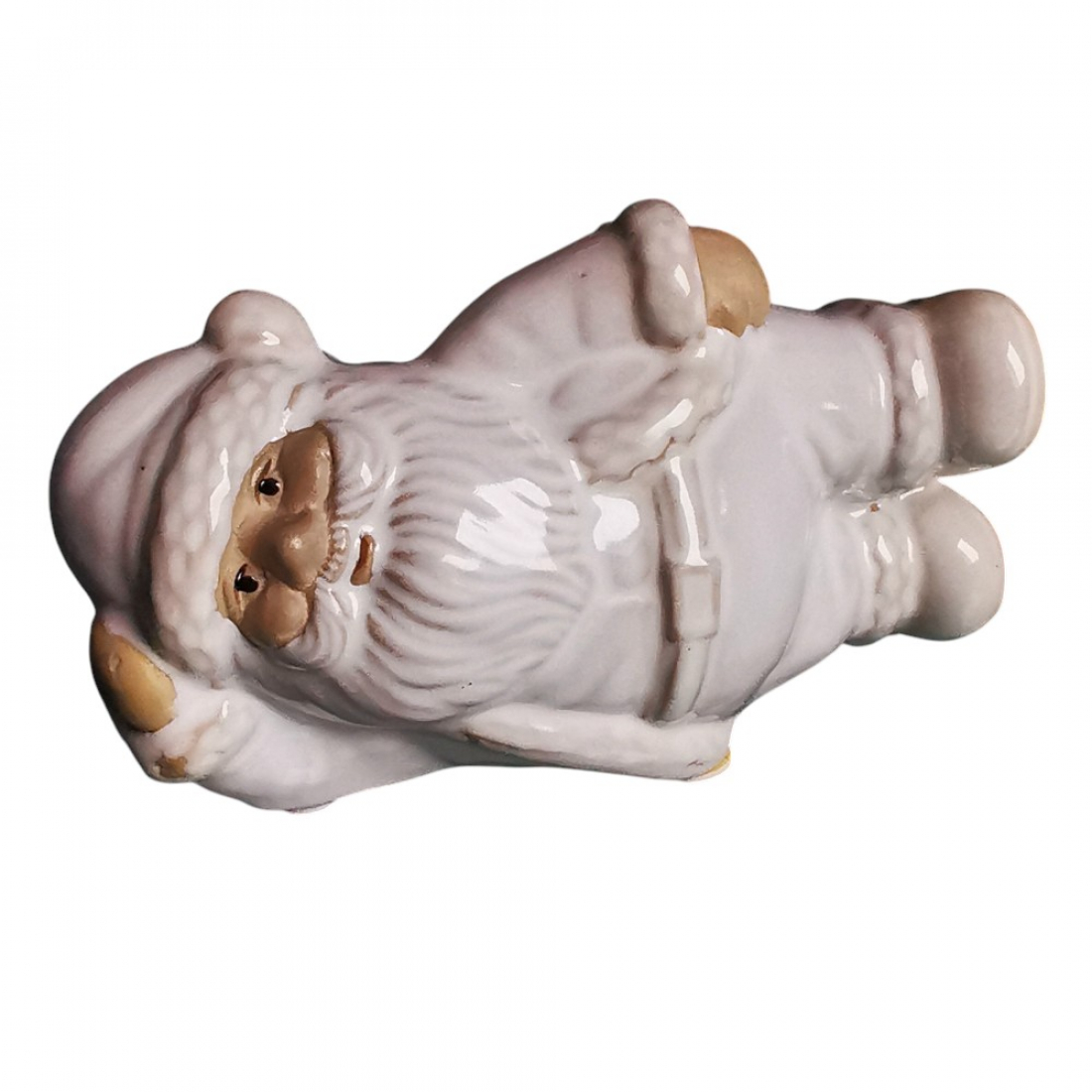 Liegender Weihnachtsmann Keramik, elegante Weihnachtsfigur in Weiß