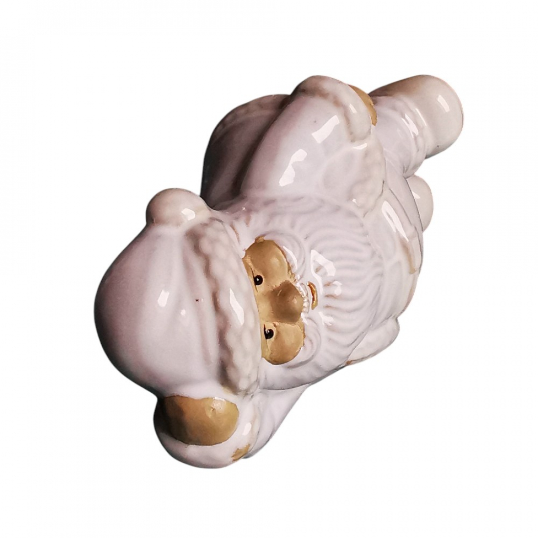 Liegender Weihnachtsmann Keramik, elegante Weihnachtsfigur in Weiß