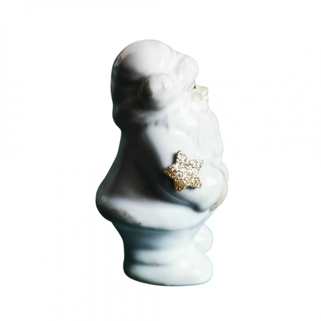 Weißer Weihnachtsmann stehend & winkend mit goldenem Stern