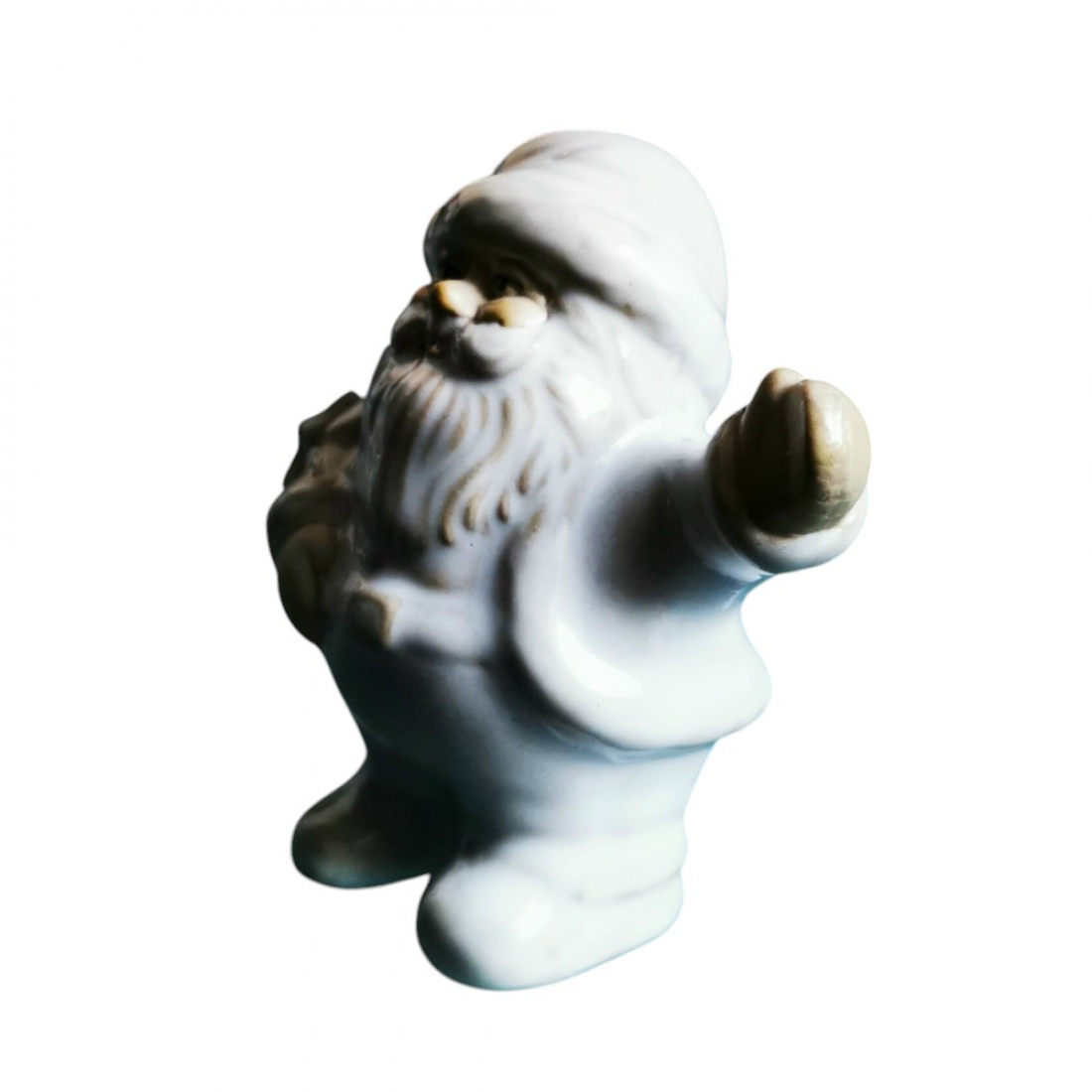 Weißer Weihnachtsmann stehend & winkend mit goldenem Stern