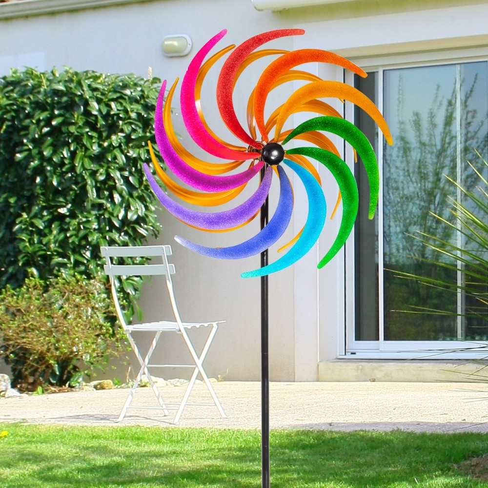 REGENBOGEN Color groß Windrad Windspiel Metall 195 cm Ø 60 cm