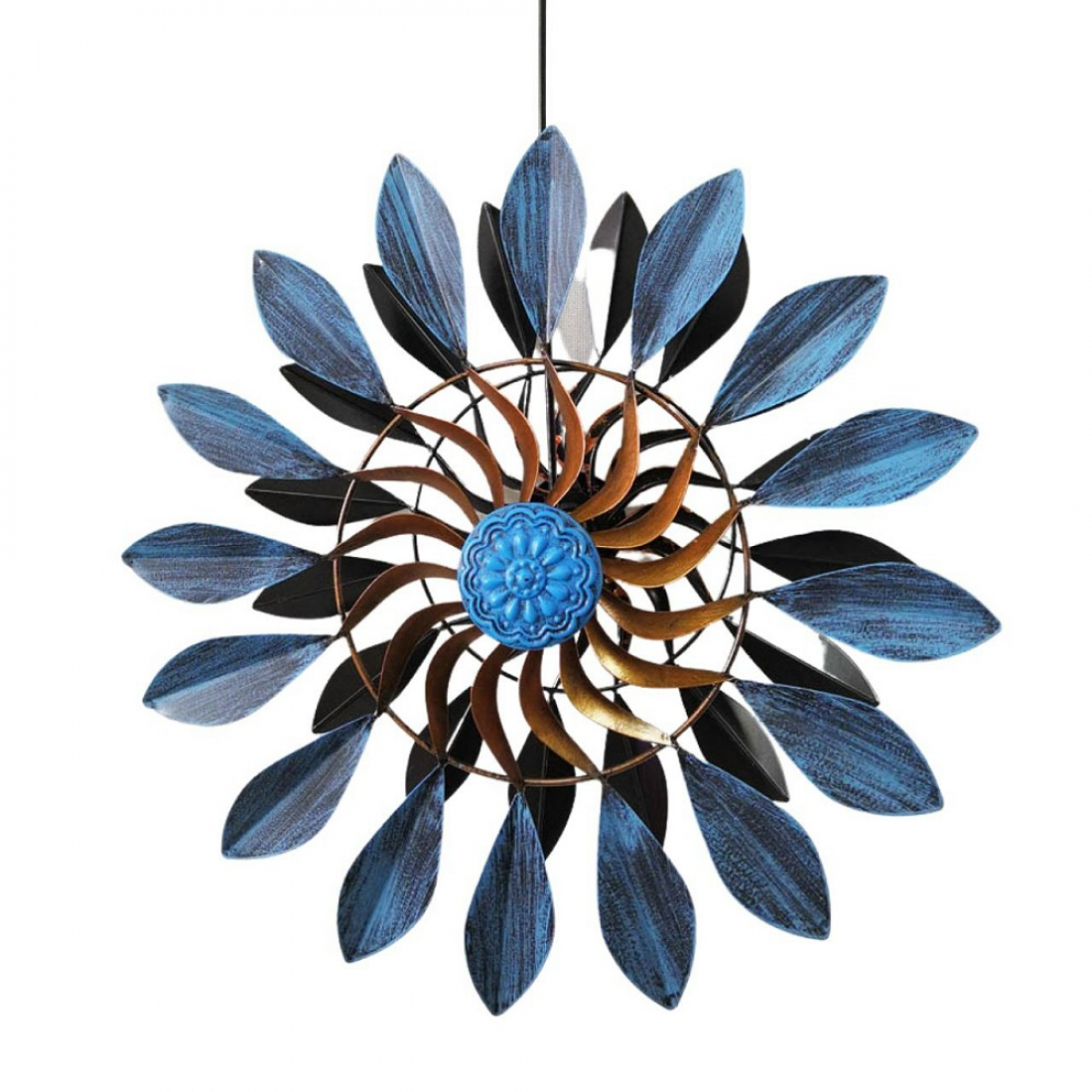 Doppelwindrad Metall BLAU Ø 40 cm – Wetterfestes Hänge-Windrad