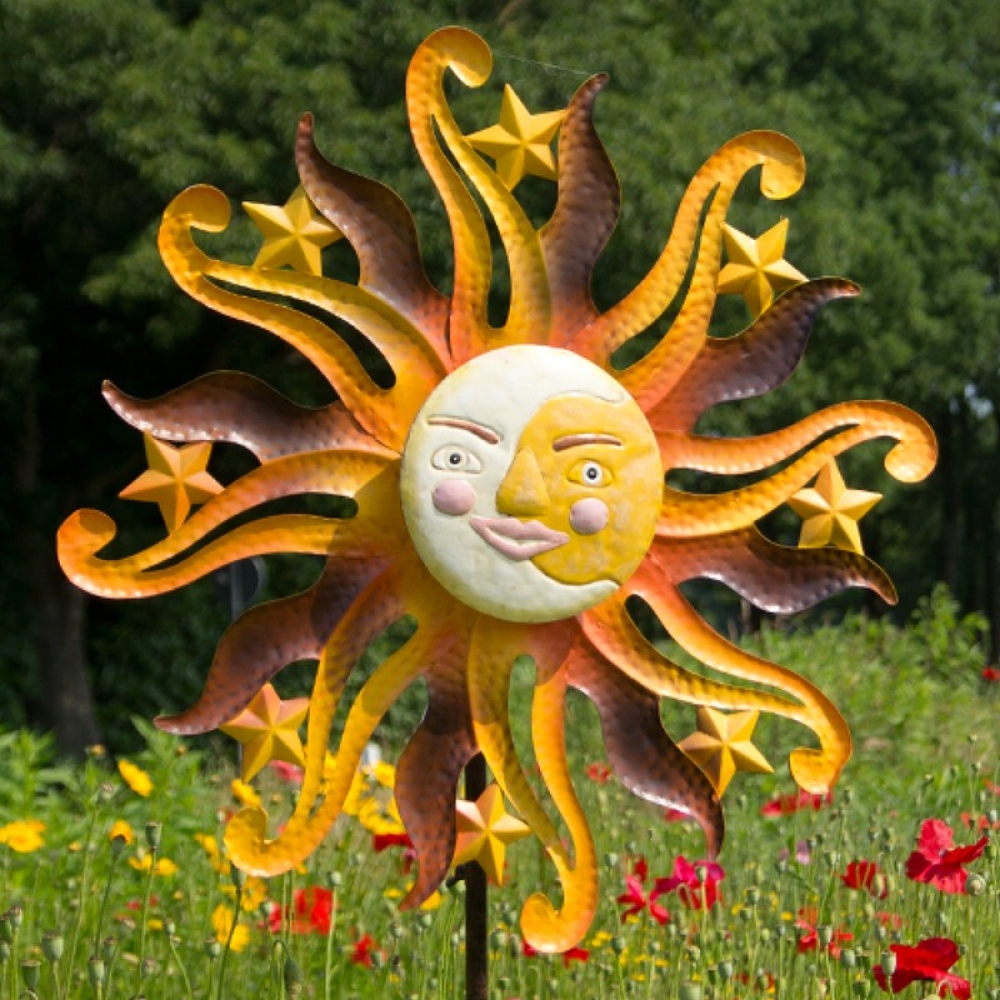 SONNE HERBST großes Windrad Windspiel Metall 160 cm Ø 55 cm