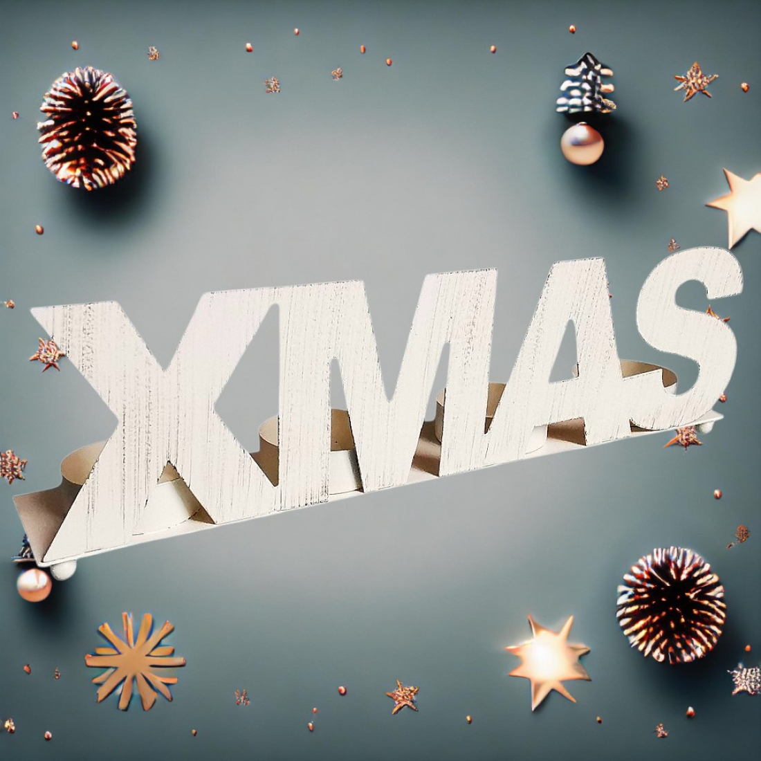 Teelichthalter XMAS Cremefarben im Shabby-Look für 4 Teelichter