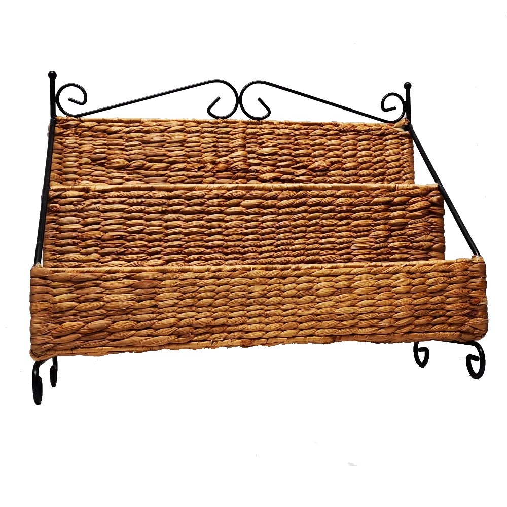 Zeitungsständer Zeitungshalter Metall Bast 2-fach unterteilt